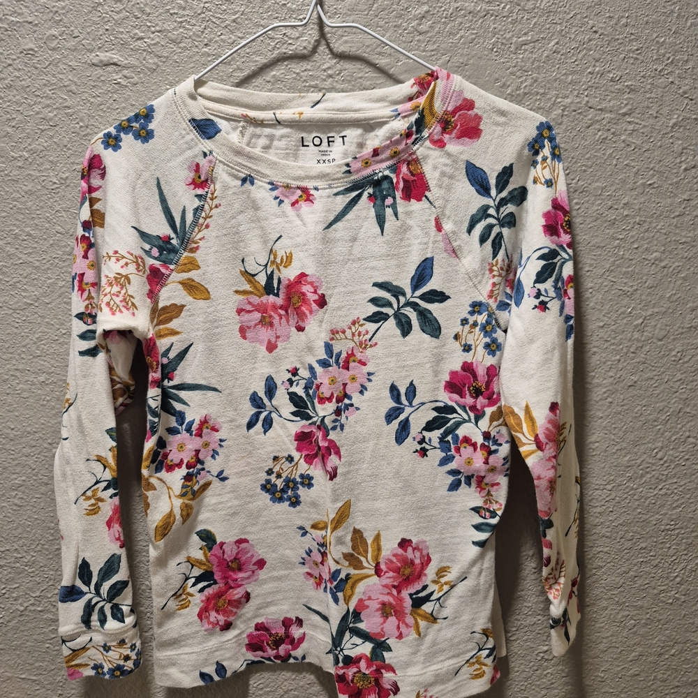LOFT Floral Print Top with Pink and Green Accents